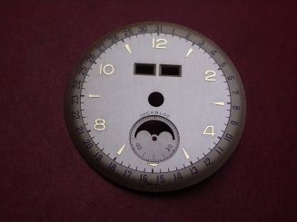 Venus Zifferblatt für Kal. 203 oder 204 (Basiskaliber 180), Ø 31,5mm, creme/gold/blau, "INCABLOC", NOS (New Old Stock) 