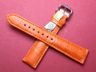 Louisiana Krokodil-Leder-Armband 20mm im Verlauf auf 16mm Farbe: Orange Schließe weiß