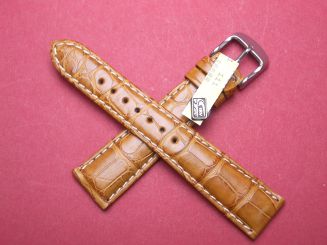Louisiana Krokodil-Leder-Armband 20mm im Verlauf auf 16mm Farbe: Honig, helle Naht Schließe gelb