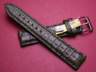 Louisiana Krokodil-Leder-Armband, 18mm im Verlauf auf 16mm, Farbe: khakigrün matt weiße Schließe