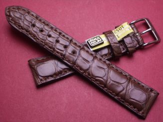 Louisiana Krokodil-Leder-Armband, 18mm im Verlauf auf 16mm, Farbe: braun matt (große Narbung) gelbe Schließe