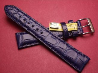 Louisiana Krokodil-Leder-Armband, 18mm im Verlauf auf 16mm, Farbe: dunkelblau matt (große Narbung) 