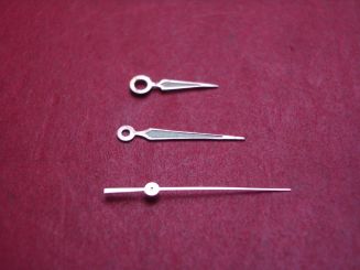 Rolex Zeigersatz für Kal. 1530, weiß, mit Leuchtmittel, Maße: Stunde Ø 120, Länge 7,6mm, Minute Ø 75, Länge 11,6mm, Sekundenlänge 13,5mm 