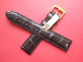 Louisiana Krokodil-Leder-Armband  Signiert: Glashütte, 20mm im Verlauf auf 18mm Farbe: Schwarz Schließe weiß