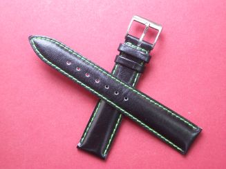 Leder-Armband 18mm auf 16mm im Verlauf Farbe: Schwarz grüne Naht 