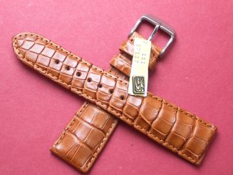 Louisiana Krokodil-Leder-Armband 22mm im Verlauf auf 18mm, Farbe: Braun Schließe gelb