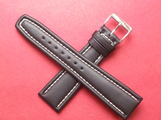 Leder-Armband Graf 22mm im Verlauf auf 18mm Farbe: Schwarz weiße Naht Schließe weiß