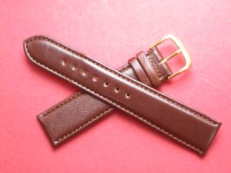 Leder-Armband Graf 20mm im Verlauf auf 18mm,  Farbe: dunkel Braun Schließe gelb