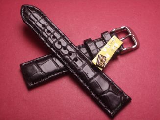 Louisiana Krokodil-Leder-Armband, 19mm im Verlauf auf 16mm, signiert: Glashütte, Farbe: schwarz gelbe Schließe