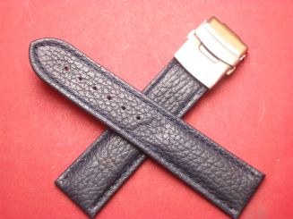 Leder-Armband, 24mm im Verlauf auf 22mm, Farbe: dunkelblau, Edelstahl-Sicherheitsfaltschließe 