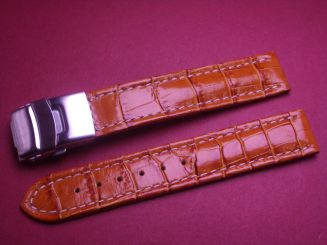 Leder-Armband 18mm, Farbe: orange mit weißer Naht, Edelstahl-Sicherheitsfaltschließe 