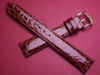 Hirsch Uhren-Armband, Kalbsleder mit Krokoprägung, 17mm im Verlauf auf 14mm, Farbe: braun glänzend 