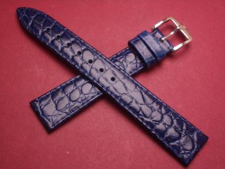 Hirsch Uhren-Armband, Kalbsleder mit Krokoprägung, 17mm im Verlauf auf 14mm, Farbe: dunkelblau glänzend 