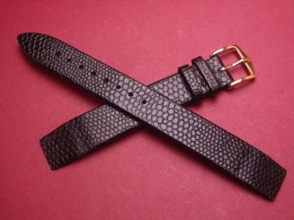 Hirsch Uhren-Armband, Kalbsleder mit Eidechsenprägung, 15mm im Verlauf auf 14mm, für feste Stege, Farbe: schwarz 
