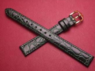 Hirsch Uhren-Armband, Kalbsleder mit Krokoprägung, 12mm im Verlauf auf 10mm, Farbe: dunkelgrün 