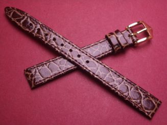 Hirsch Uhren-Armband, Kalbseder mit Krokoprägung, 12mm im Verlauf auf 10mm, Farbe: braun 