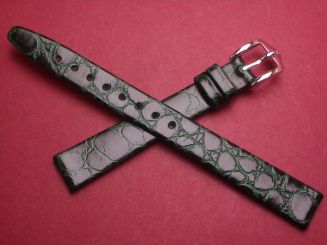 Hirsch Uhren-Armband, Kalbsleder mit Krokoprägung, 12mm im Verlauf auf 10mm, Farbe: dunkelgrün 