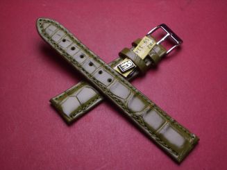 Lederarmband, Krokodil, Breite: 18mm-16mm, Länge: 119mm & 77mm, Farbe: olivgrün glänzend 