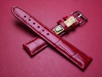 Lederarmband, Krokodil, Breite: 18mm-16mm, Länge: 118mm & 77mm, Farbe: rot glänzend 