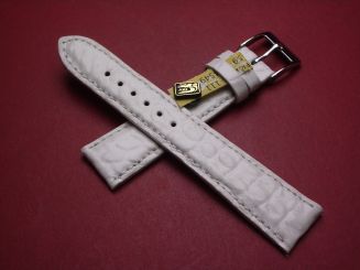 Lederarmband, Krokodil, Breite: 18mm-16mm, Länge: 107mm & 72mm, Farbe: weiß glänzend 