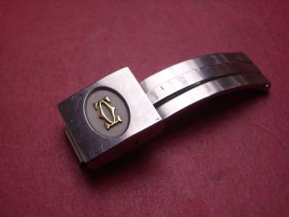 Cartier Faltschließe, Stahl/Gold, mit Schließblech 15mm x 15,6mm (neues Modell), gebraucht 