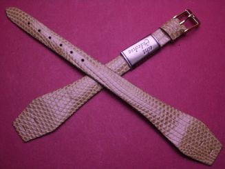 Mercrolux Vintage-Uhren-Armband, Eidechsenleder, 17mm im Verlauf auf 9mm, für feste Stege, Farbe: beige/karamell 