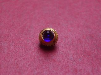 Uhrenkrone, gelb, Ø 4,1mm, Höhe 4,7mm, Gewinde 0,9mm, mit blauem Stein 