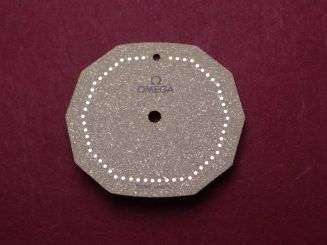 Omega Zifferblatt, ca. 20,0mm x 21,6mm, gold mit Glitzer und goldfarbenen Inlays 