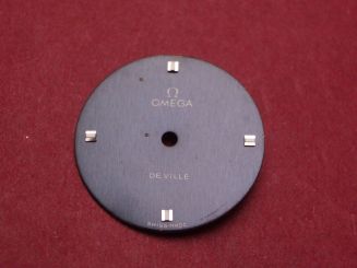 Omega Zifferblatt, Ø 18,6mm, schwarz mit silberfarbenen Inlays, für De Ville 