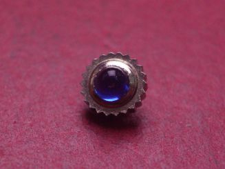 Uhrenkrone, weiß, Ø 5,3mm, Höhe 4,3mm, Gewinde 0,9mm, mit blauem Stein 