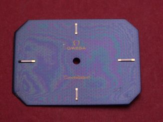 Omega Zifferblatt, ca. 25,0mm x 34,5mm, blau mit goldfarbenen Inlays, für Constellation 