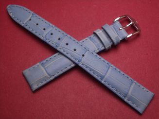 Hirsch Uhren-Armband, Kalbsleder mit Krokoprägung, 14mm im Verlauf auf 12mm, Farbe: hellblau 