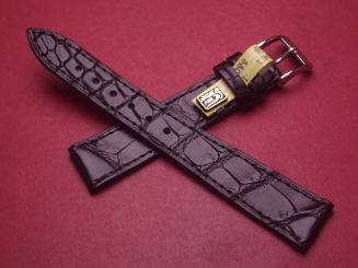 Lederarmband, Krokodil, Breite: 18mm-14mm, Länge: 119mm & 77mm, Farbe: schwarz matt 