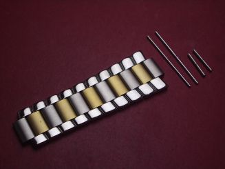 Omega Bandteil, Stahl/Gold, Breite: 20mm-16mm, Länge: 6,2cm, mit Hülsen und Stiften (müssen gekürzt werden), neu 