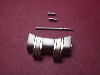 Omega Armband-Anstoßglied, Stahl/Gold, 20mm, mit Stift und Hülsen, neu 