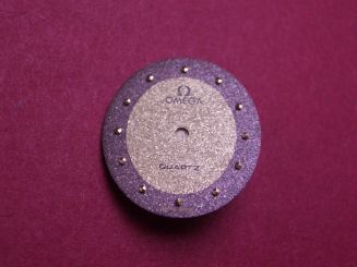 Omega Zifferblatt, ca. 16,6mm x 18,5mm, gold/braun und Glitzer mit goldfarbenen Inlays 