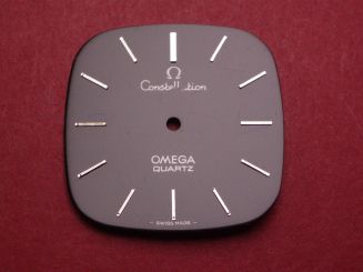 Omega Zifferblatt, ca. 28,0mm x 28,0mm, schwarz mit silberfarbenen Inlays, für Constellation 