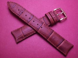 Hirsch Uhren-Armband, Kalbsleder mit Krokoprägung, 18mm im Verlauf auf 16mm, Farbe: braun matt 