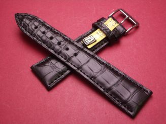 Louisiana Krokodil-Leder-Armband, 22mm im Verlauf auf 18mm an der Schließe, Farbe: schwarz matt (große Narbung) 