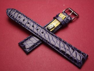Louisiana Krokodil-Leder-Armband, 18mm im Verlauf auf 16mm an der Schließe, Farbe: dunkelblau glänzend 
