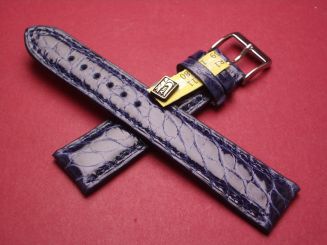 Louisiana Krokodil-Leder-Armband, 18mm im Verlauf auf 16mm an der Schließe, Farbe: dunkelblau glänzend, XS-Länge 
