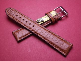 Louisiana Krokodil-Leder-Armband, 18mm im Verlauf auf 16mm an der Schließe, Farbe: cognacbraun matt, XS-Länge 