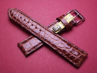 Louisiana Krokodil-Leder-Armband, 18mm im Verlauf auf 16mm an der Schließe, Farbe: kastanienbraun glänzend, XS-Länge 