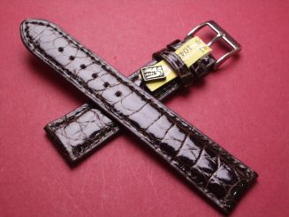 Louisiana Krokodil-Leder-Armband, 18mm im Verlauf auf 16mm an der Schließe, Farbe: schokobraun glänzend, XS-Länge 