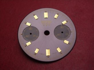 Landeron Chronographen-Zifferblatt, Ø 29mm, anthrazit mit goldfarbigen Inlays, für Kaliber 11, 13, 47, 48, 49 uvm., NOS (New Old Stock) 