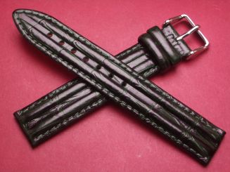 Hirsch Uhren-Armband, Kalbsleder mit Krokoprägung, 18mm, Farbe: dunkelgrün 