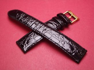 Longines Lederarmband, 18mm im Verlauf auf 16mm, Farbe: schwarz glänzend, Schließe vergoldet 750/18K, getragen 