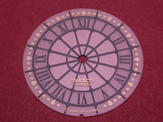 Swatch Zifferblatt, Ø 28,8mm, Farben: transparent, schwarz, gold, NOS (New Old Stock) 