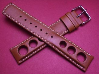 Hirsch Uhren-Armband, Kalbsleder Rally, 20mm im Verlauf auf 18mm, Farbe: braun mit heller Naht 