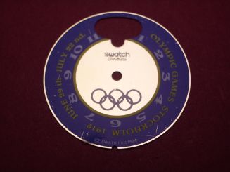 Swatch Zifferblatt, Olympia 1912, Ø 28,9mm, Farben: gold, weiß, gelb, blau, NOS (New Old Stock) 